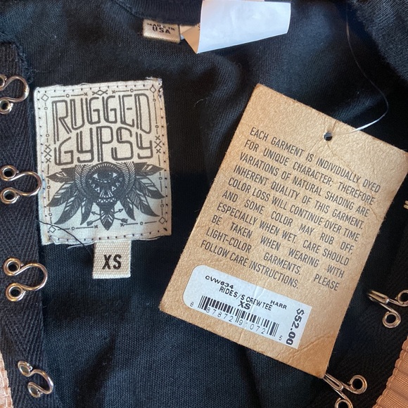 Rugged Gypsy Black Motorcycle Born to Ride Bleached Corset Style Oversized T XS - Picture 4 of 5